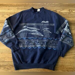 Vintage Navy Blue Whale Print Sweatshirt